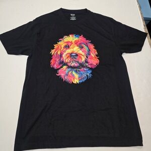Colorful Golden Doodle Black T Shirt Size Large